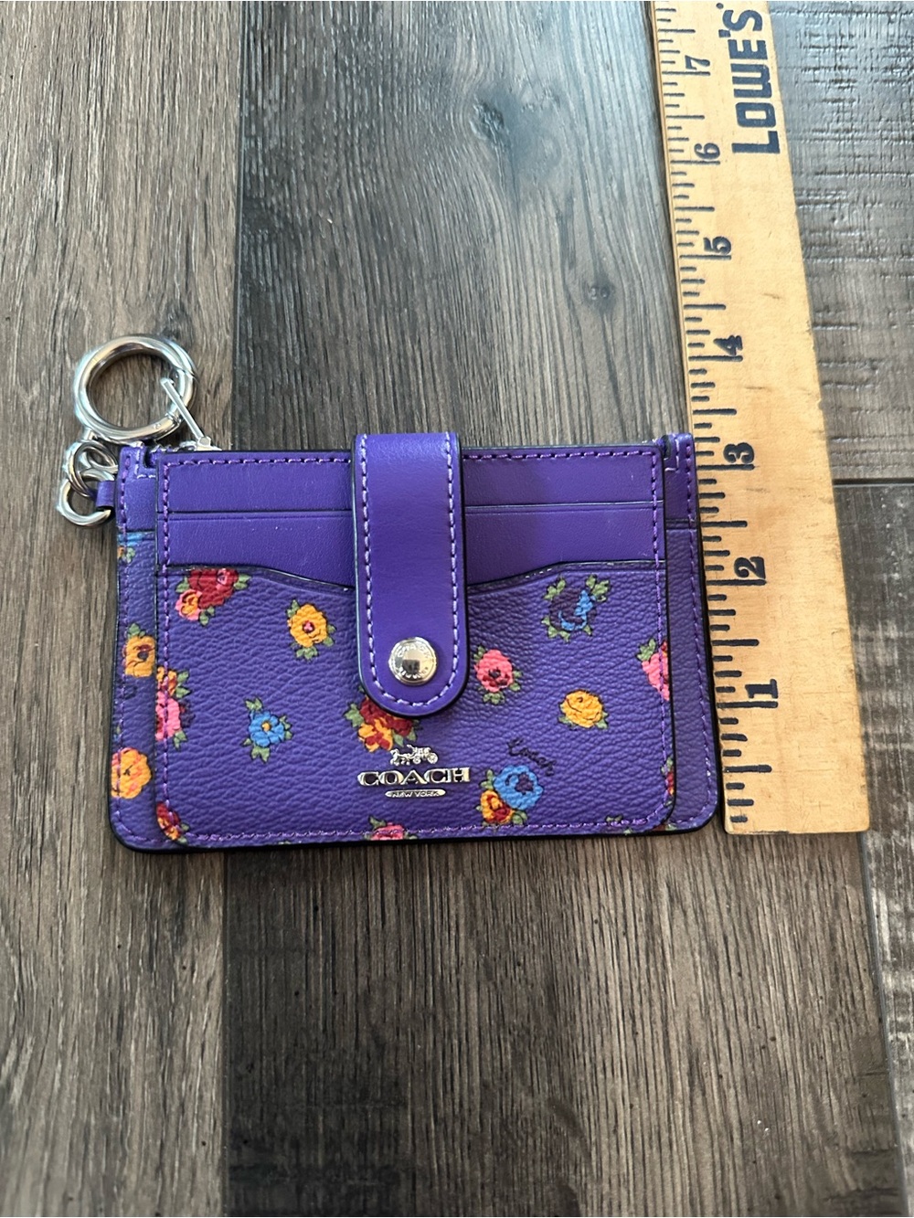 COACH Attachment Credit Card Case With Vintage Rose Print Purple - Picture 7 of 7